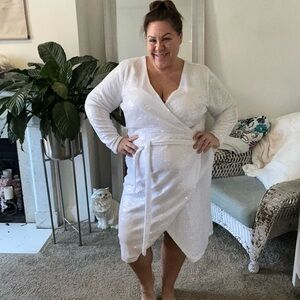 Winter white sequin wrap dress